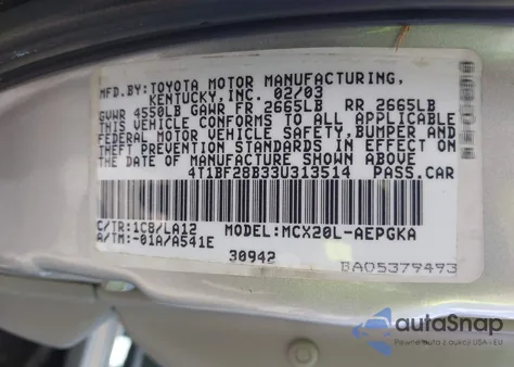 2003 Toyota Avalon Xls from USA, damaged, VIN 4T1BF28B33U313514